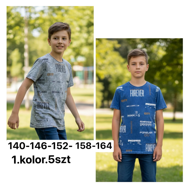 Bluzki chłopięce Roz 140-164, 1 kolor Paczka 5 szt